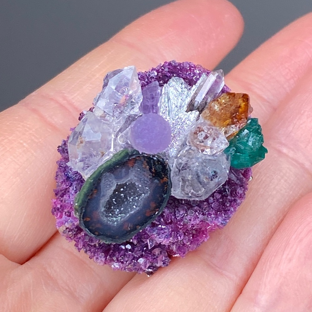 Adjustable Raw Crystal Statement Ring • Luxury Natural Druzy Chunky Stone Ring - Picture 6 of 13
